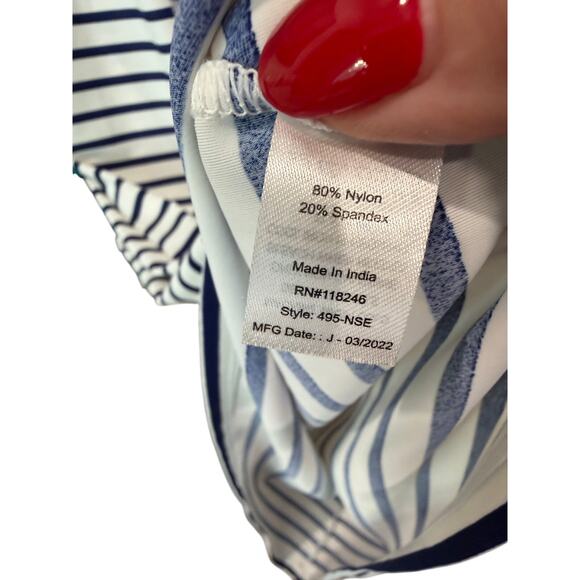Cabana Life Long Sleeve Dress White Navy Stripe Pocket Women’s Size L Coast EUC - Picture 7 of 7